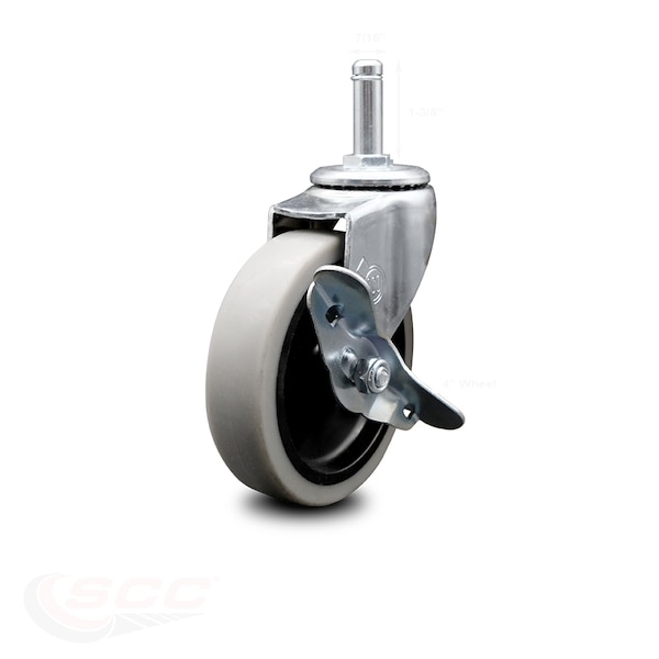 4 Inch Thermoplastic Rubber Wheel 1-3/8 Grip Ring Stem Caster with Brake SCC